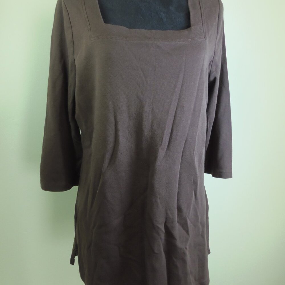 Herman Geist Shirt Womens Size 1X Blue Square Neck 3/4 Sleeve Pima Cotton Top  T
